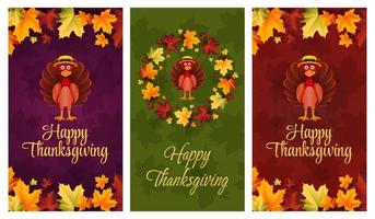 Happy Thanksgiving 2022 greeting background for feed, card, story with maple leave and turkey in hat vector