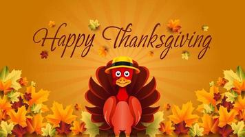 Happy Thanksgiving 2022 greeting background for feed, card, story with maple leave and turkey in hat vector