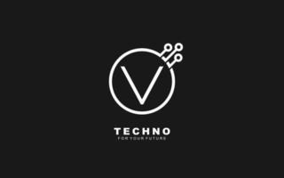 v logo techno para identidad. ilustración de vector de plantilla de carta para su marca