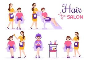 Hair Salon with Hairdresser, Haircut, Haircare and Hairstyle in Beauty Salon or Barber in Flat Cartoon Hand Drawn Templates Illustration