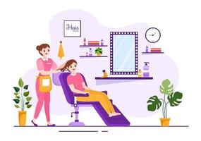 Hair Salon with Hairdresser, Haircut, Haircare and Hairstyle in Beauty Salon or Barber in Flat Cartoon Hand Drawn Templates Illustration vector