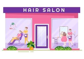 Hair Salon with Hairdresser, Haircut, Haircare and Hairstyle in Beauty Salon or Barber in Flat Cartoon Hand Drawn Templates Illustration vector