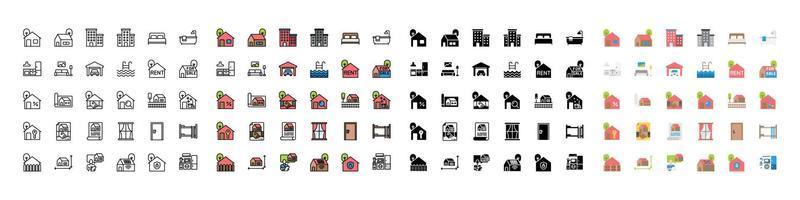 iconos vectoriales inmobiliarios, casa, edificio, apartamento vector