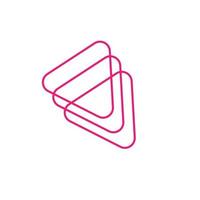 Three vector pink contour triangles one after the other and on top of each other. Intersect outline figures on white background. For icon, logo, card.