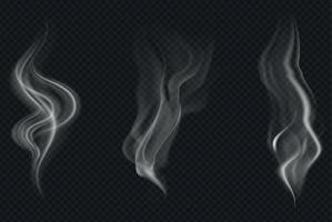 conjunto de humo o vapor transparente realista en colores blanco y gris, para uso en fondo oscuro. transparencia solo en formato vectorial vector