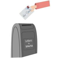 Mailbox with letters from children for Santa Claus. Classic decorative Christmas post box  with envelopes and hand. vector