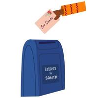 Mailbox with letters from children for Santa Claus. Classic decorative Christmas post box  with envelopes and hand. vector