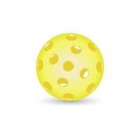 Bright yellow pickleball ball. Pickleball Sports equipment for outdoor games. Active sports for elderly. Vector 3d illustration on white background