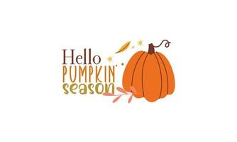 Hello pumpkin season. Autumn hand drawn lettering vector set with pumpkins, chestnut and leaves. Hal