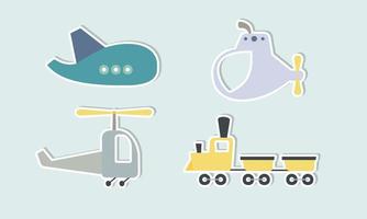 conjunto de divertidas pegatinas de transporte para niños gráficos dibujados a mano. ilustración vectorial vector