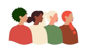 Female diverse faces of different ethnicity poster. Women empowerment movement. International women vector