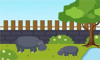 Zoo cartoon illustration with safari animals on forest background vector