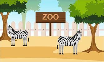 ilustración de dibujos animados del zoológico con animales de safari en el fondo del bosque vector