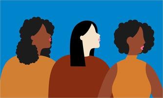 rostros femeninos diversos de afiche de diferentes etnias. movimiento de empoderamiento de la mujer. mujeres internacionales vector