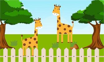 Zoo cartoon illustration with safari animals on forest background vector