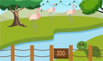 Zoo cartoon illustration with safari animals on forest background vector