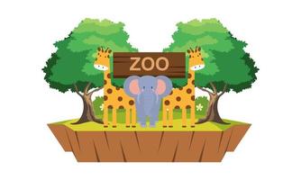 Zoo cartoon illustration with safari animals on forest background vector