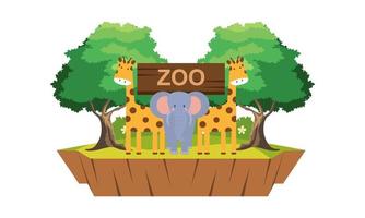 Zoo cartoon illustration with safari animals on forest background vector