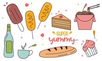 comida rápida doodle elementos de objeto de estilo de arte de línea dibujado a mano vector