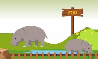 Zoo cartoon illustration with safari animals on forest background vector