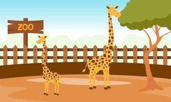 Zoo cartoon illustration with safari animals on forest background vector