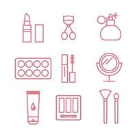 iconos de maquillaje delineados de color rosa vector