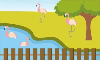 Zoo cartoon illustration with safari animals on forest background vector