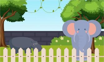 Zoo cartoon illustration with safari animals on forest background vector