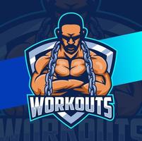 fitness man with strong muscle mascot logo concept for fitness and sport business design vector