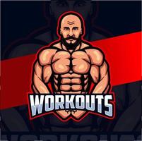 fitness man with strong muscle mascot logo concept for fitness and sport business design vector