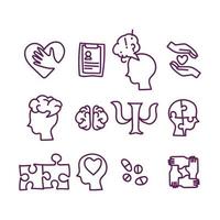 iconos de psicología púrpura vector