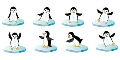 conjunto vectorial de pingüinos haciendo ejercicios deportivos. se utilizan personajes de dibujos animados. se pueden utilizar para impresiones en papel de regalo de tela para bebés y postales. vector