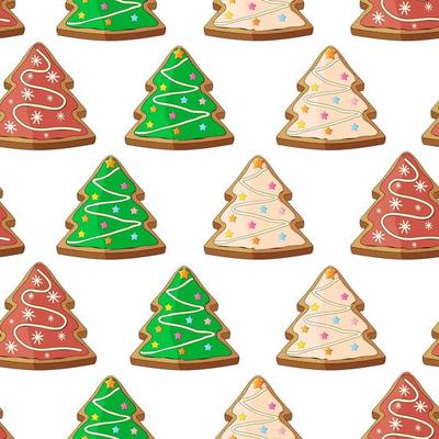 Seamless pattern of gingerbread Christmas trees.Flat vector illustration.