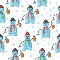 Seamless pattern with Christmas theme.Snowmen and snowflakes are used. vector