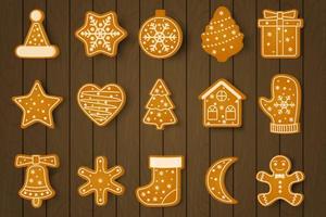 galletas de navidad sobre un fondo de madera. golosinas navideñas de año nuevo. ilustración vectorial. vector