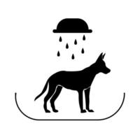 ducha de perros, silueta de un perro bajo gotas de agua que representa el aseo de mascotas vector