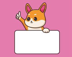 shiba inu with blank board cartoon illustration vector