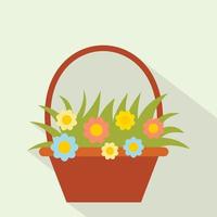 Basket with flowers flat icon vector