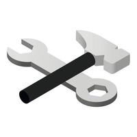 Wrench and hammer isometric 3d icon vector