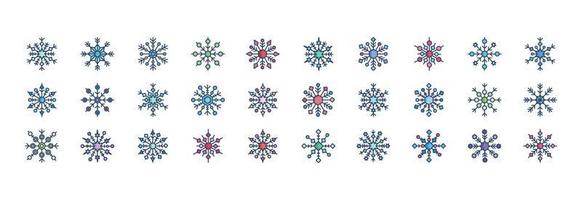 Collection of icons related to Snowflakes, including icons like cold, snow, winter and more. vector illustrations, Pixel Perfect set