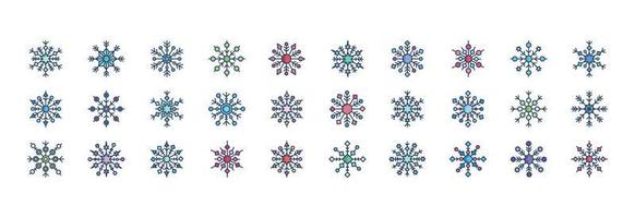 Collection of icons related to Snowflakes, including icons like cold, snow, winter and more. vector illustrations, Pixel Perfect set