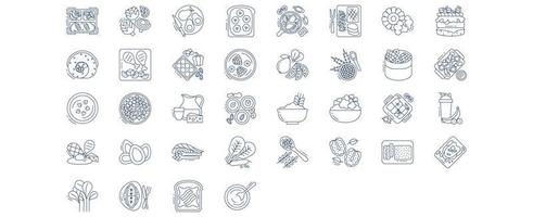 Collection of icons related to Protein Food , including icons like Avocado, toast, fruits and more. vector illustrations, Pixel Perfect set