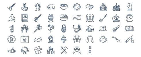 Collection of icons related to Russia, including icons like Pancakes, Hokey and more. vector illustrations, Pixel Perfect set