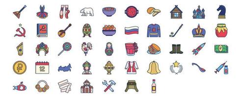 Collection of icons related to Russia, including icons like Pancakes, Hokey and more. vector illustrations, Pixel Perfect set