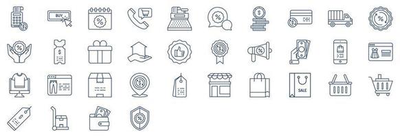 Collection of icons related to Sales and marketing, including icons like bill, Buy, Credit Card, Discount and more. vector illustrations, Pixel Perfect set