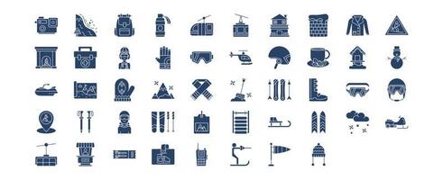 Collection of icons related to Ski Resort, including icons like Action Camera, Avalanche, Cabin, Chalet and more. vector illustrations, Pixel Perfect set