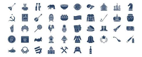 Collection of icons related to Russia, including icons like Pancakes, Hokey and more. vector illustrations, Pixel Perfect set