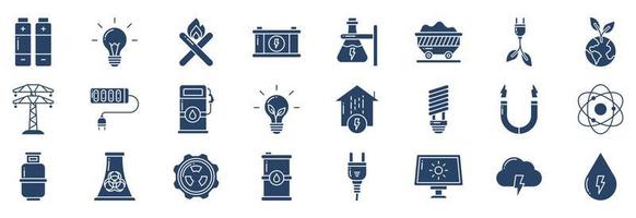 Collection of icons related to Power and Energy, including icons like Battery, Bulb, electric power, Ecology and more. vector illustrations, Pixel Perfect set