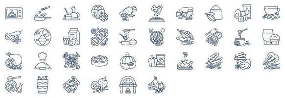 Collection of icons related to Recipes and ingredients, including icons like Baking, coffee, pumpkin pie, Pizza and more. vector illustrations, Pixel Perfect set