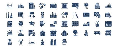 Collection of icons related to School education, including icons like Book, Exam Paper, Graduation, Globe and more. vector illustrations, Pixel Perfect set